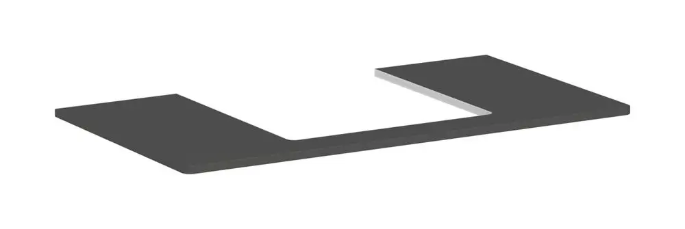 Schwarze Konsole mit mittigem Ausschnitt, geeignet für einen Aufsatzwaschtisch. Produkt von Hansgrohe mit schlanker, funktionaler Gestaltung.